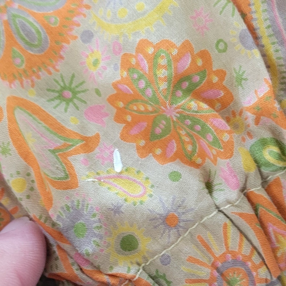 Vintage Ellen Tracy Paisley Floral Blouse Orange Yellow 3/4 Sleeve Tie Hem XXS - Picture 8 of 8